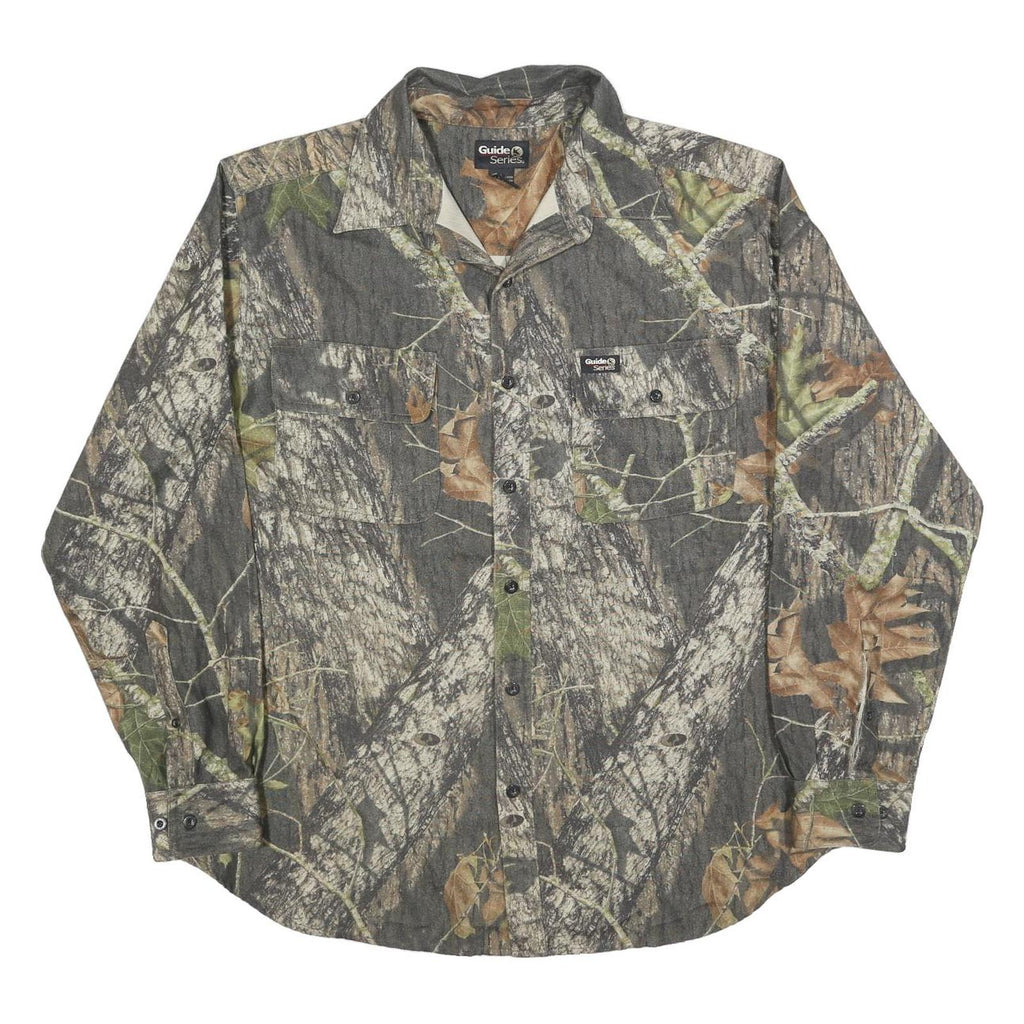 GUIDE SERIES Mens Green & Brown Camouflage Polyester Long Sleeve Shirt L Casual