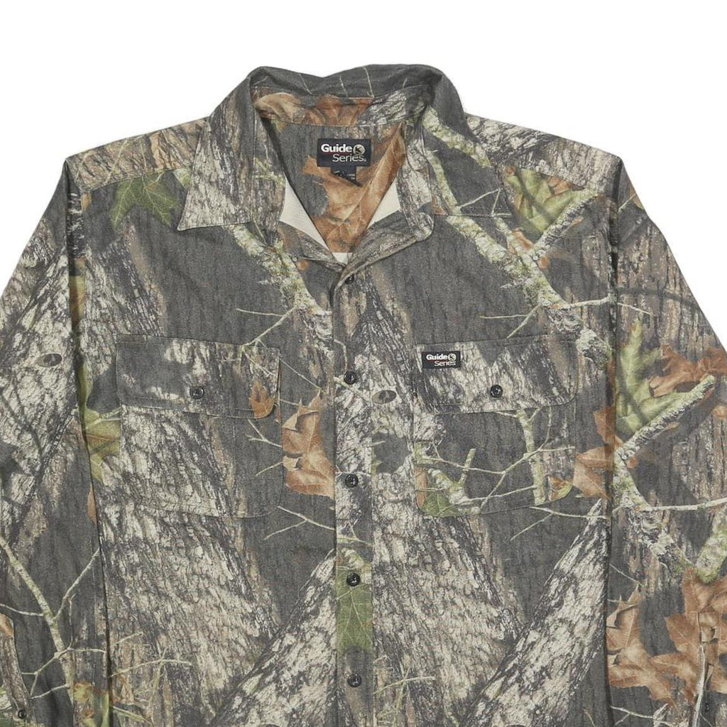 GUIDE SERIES Mens Green & Brown Camouflage Polyester Long Sleeve Shirt L Casual
