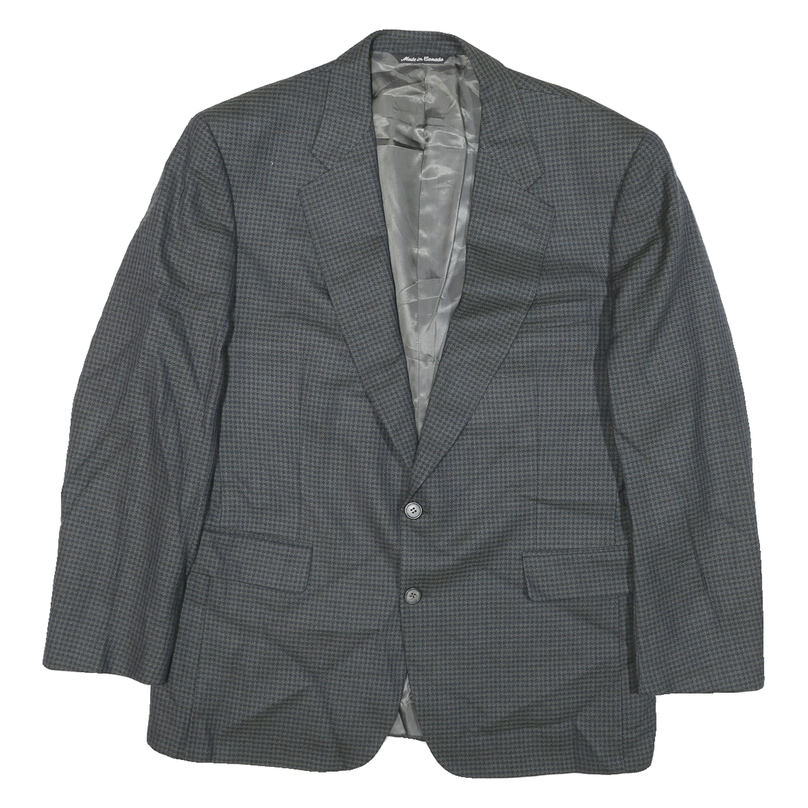 Mens Grey Button Jacket M Polyester Blend Houndstooth Classic Tailored Blazer