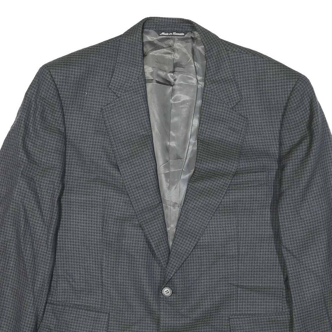 Mens Grey Button Jacket M Polyester Blend Houndstooth Classic Tailored Blazer