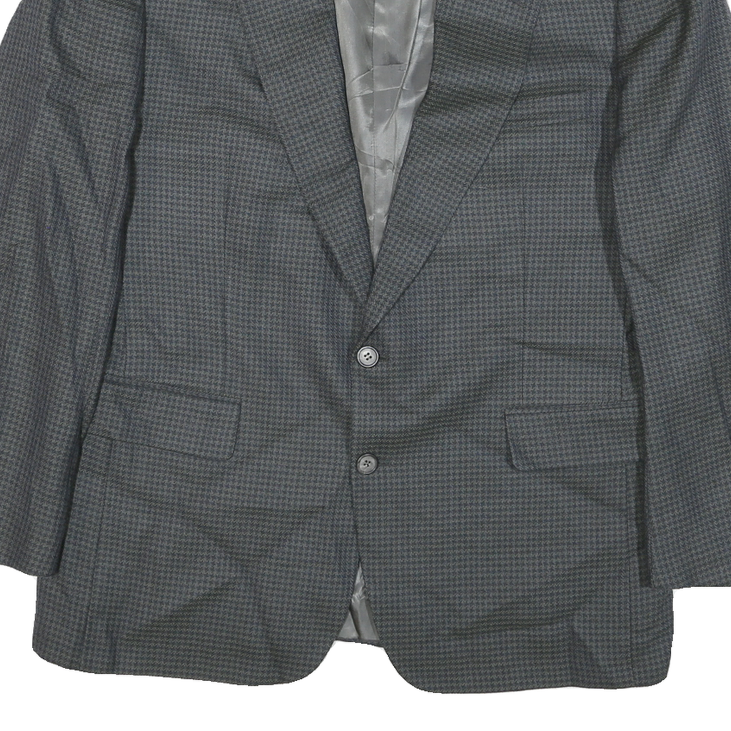 Mens Grey Button Jacket M Polyester Blend Houndstooth Classic Tailored Blazer