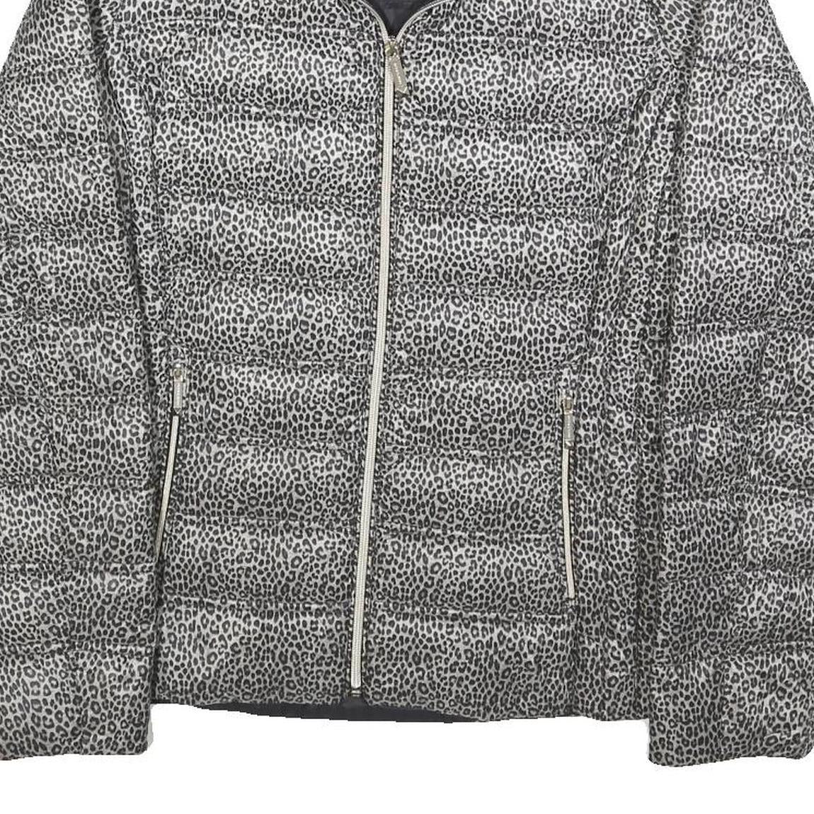 MICHAEL KORS Womens Grey Leopard Print Puffer Jacket S Polyester Zip Animal