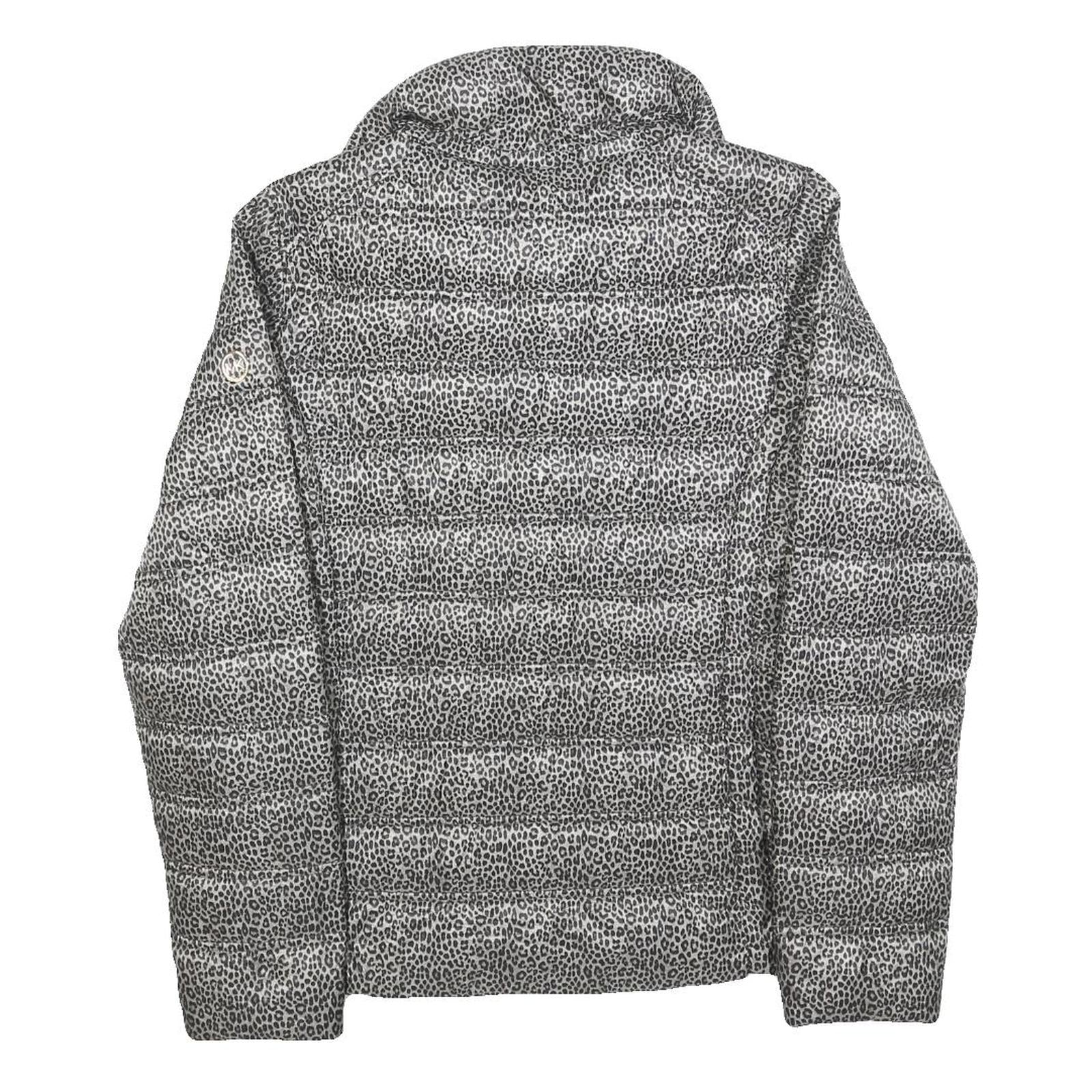 MICHAEL KORS Womens Grey Leopard Print Puffer Jacket S Polyester Zip Animal