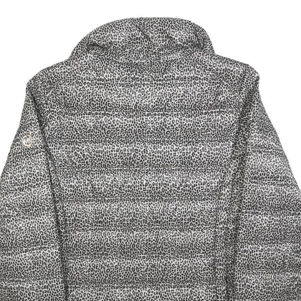 MICHAEL KORS Womens Grey Leopard Print Puffer Jacket S Polyester Zip Animal