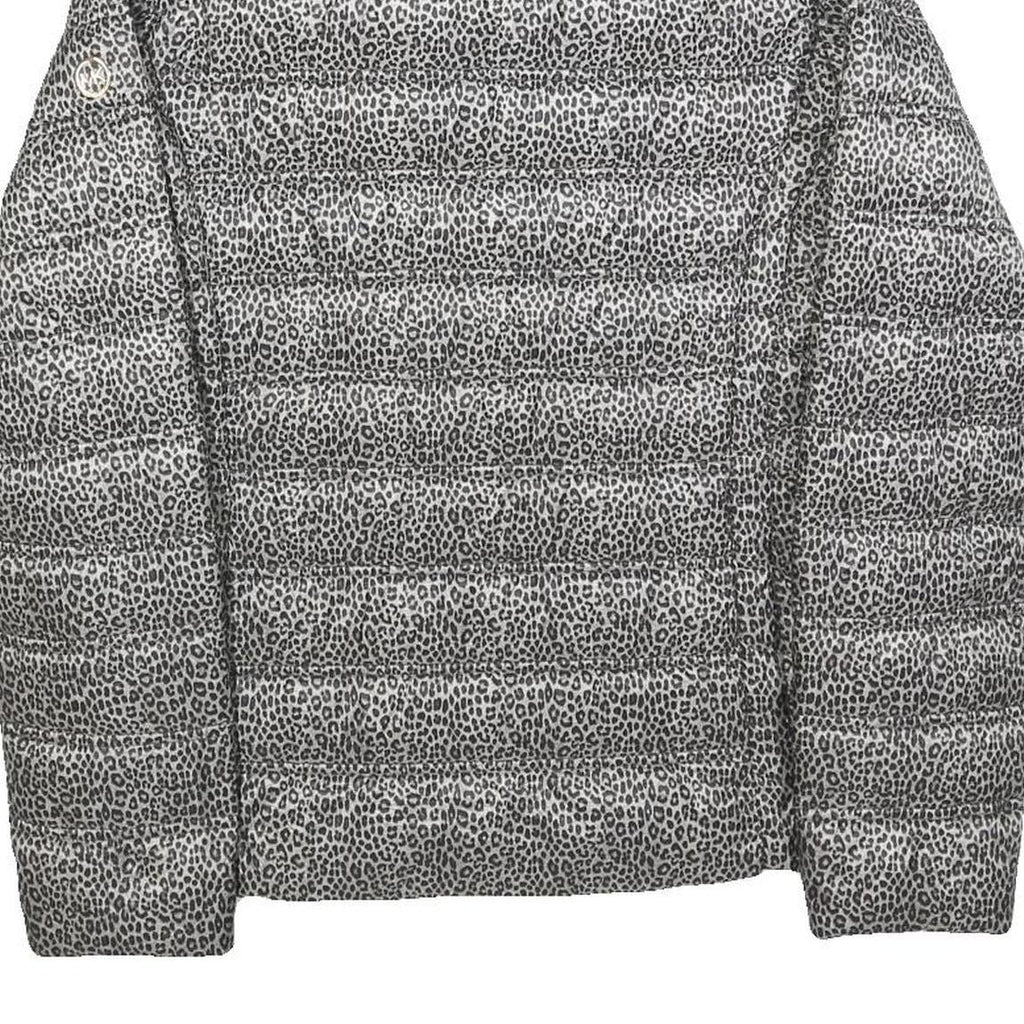 MICHAEL KORS Womens Grey Leopard Print Puffer Jacket S Polyester Zip Animal