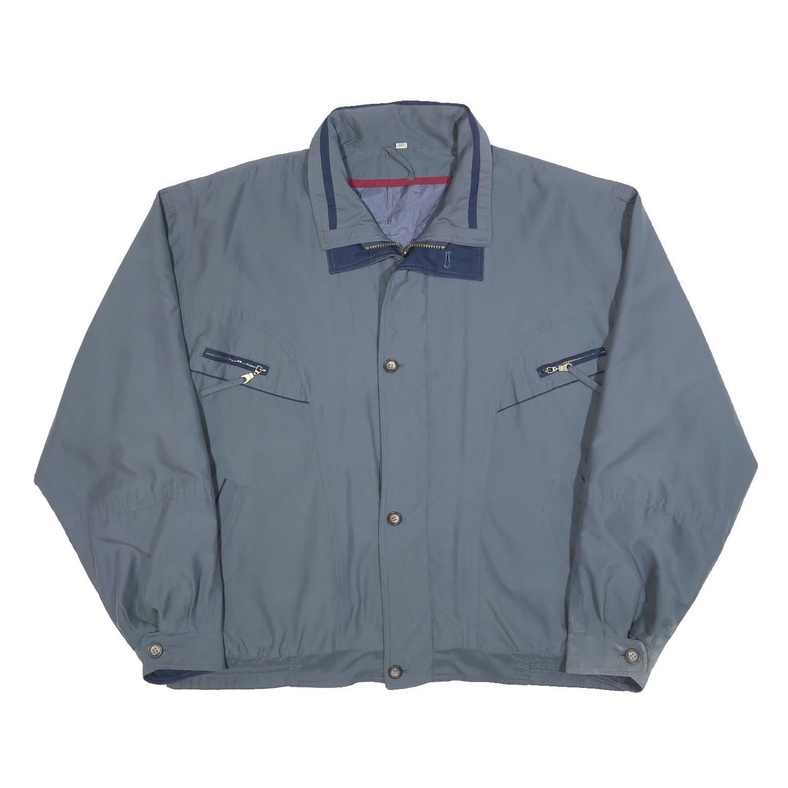 Mens Blue Cotton Blend Zip Jacket 2XL Casual Lightweight Plain Outerwear