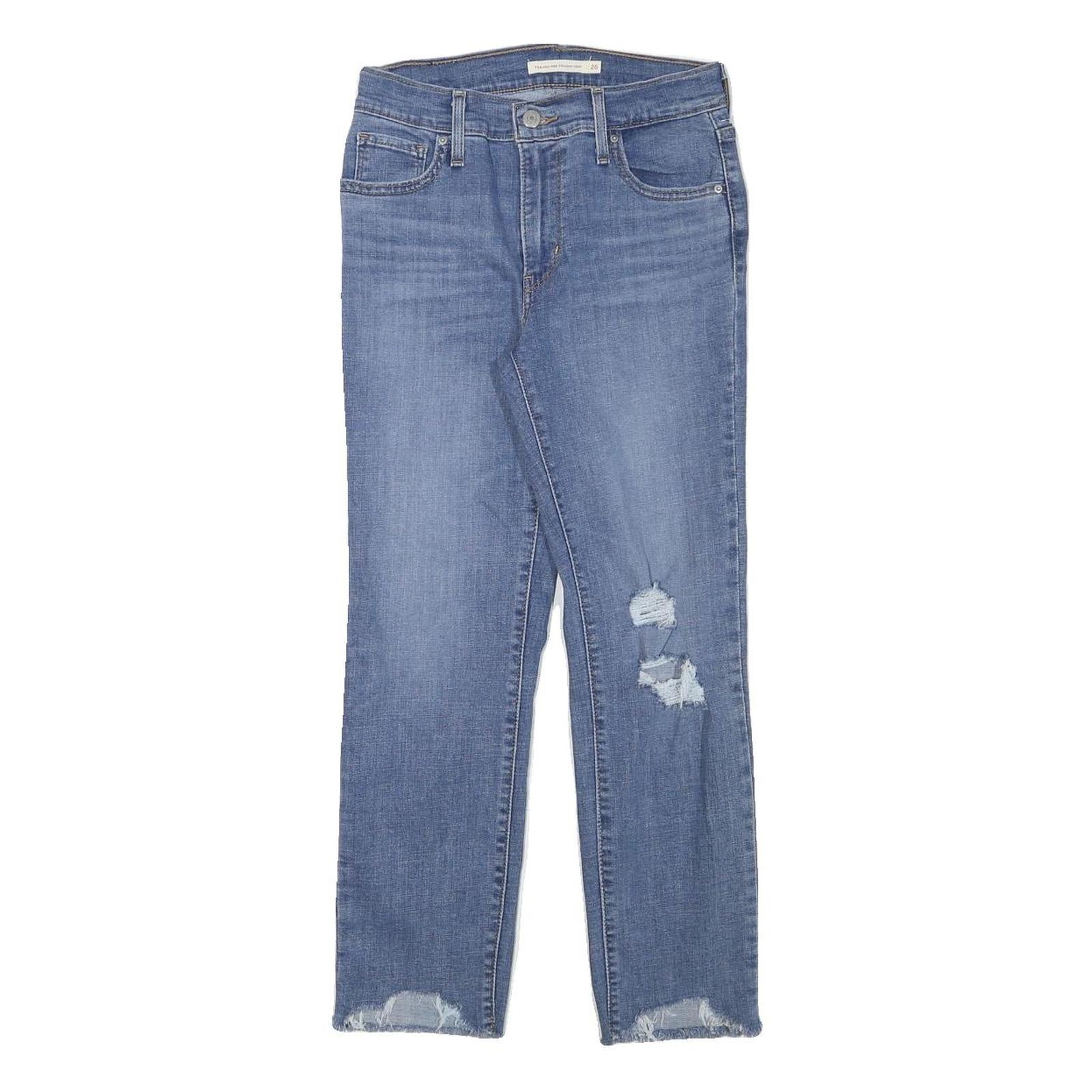 LEVI'S Womens Blue Regular Straight Denim Medium W26 L25 Distressed Zip Jeans