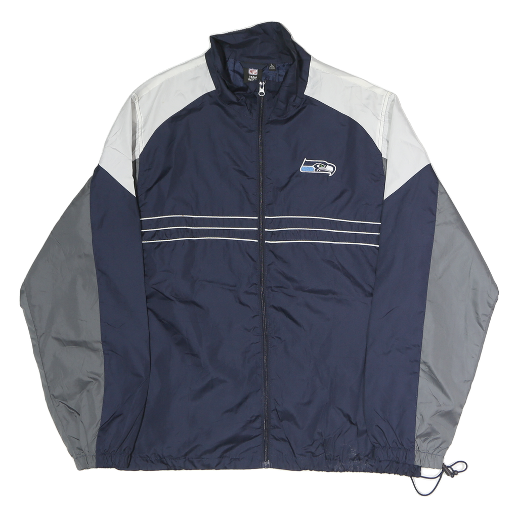 NFL Mens Navy Blue & Grey Zip Jacket L Polyester Blend Plain Sportswear