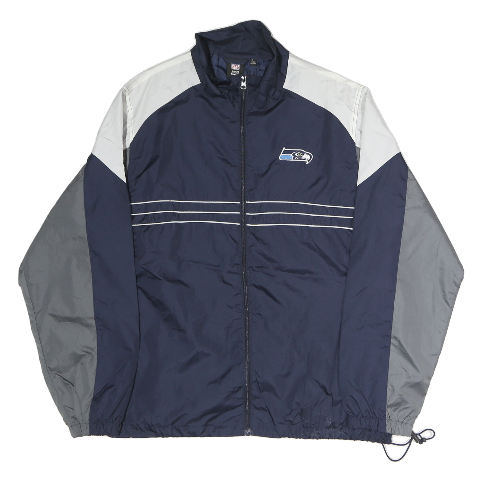 NFL Mens Navy Blue & Grey Zip Jacket L Polyester Blend Plain Sportswear