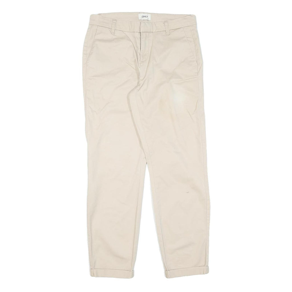 Beige Womens Cotton Blend Regular Fit Straight Leg Trousers W32 L28 Classic