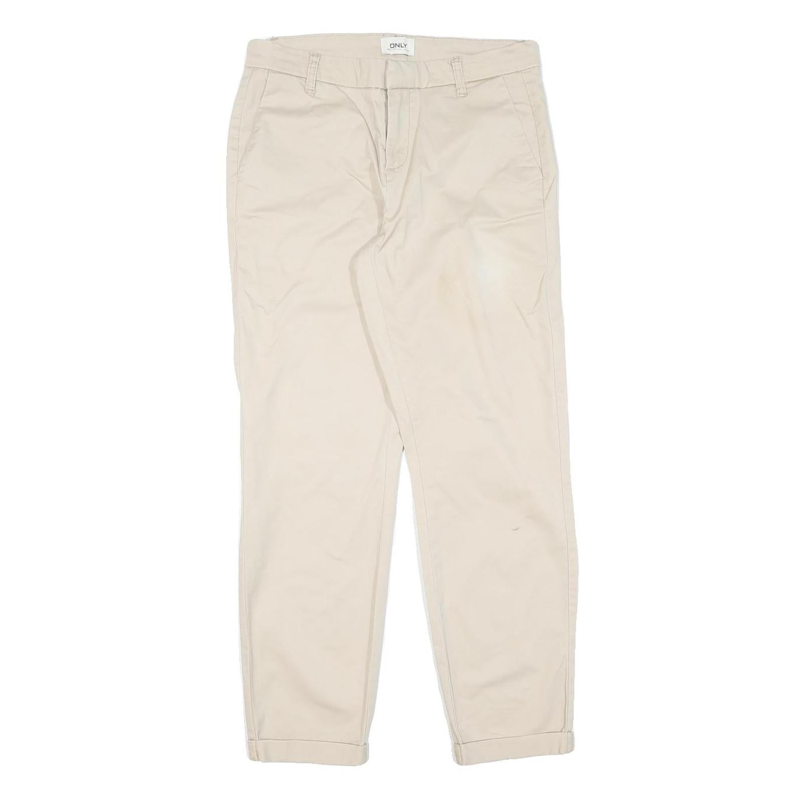 Beige Womens Cotton Blend Regular Fit Straight Leg Trousers W32 L28 Classic