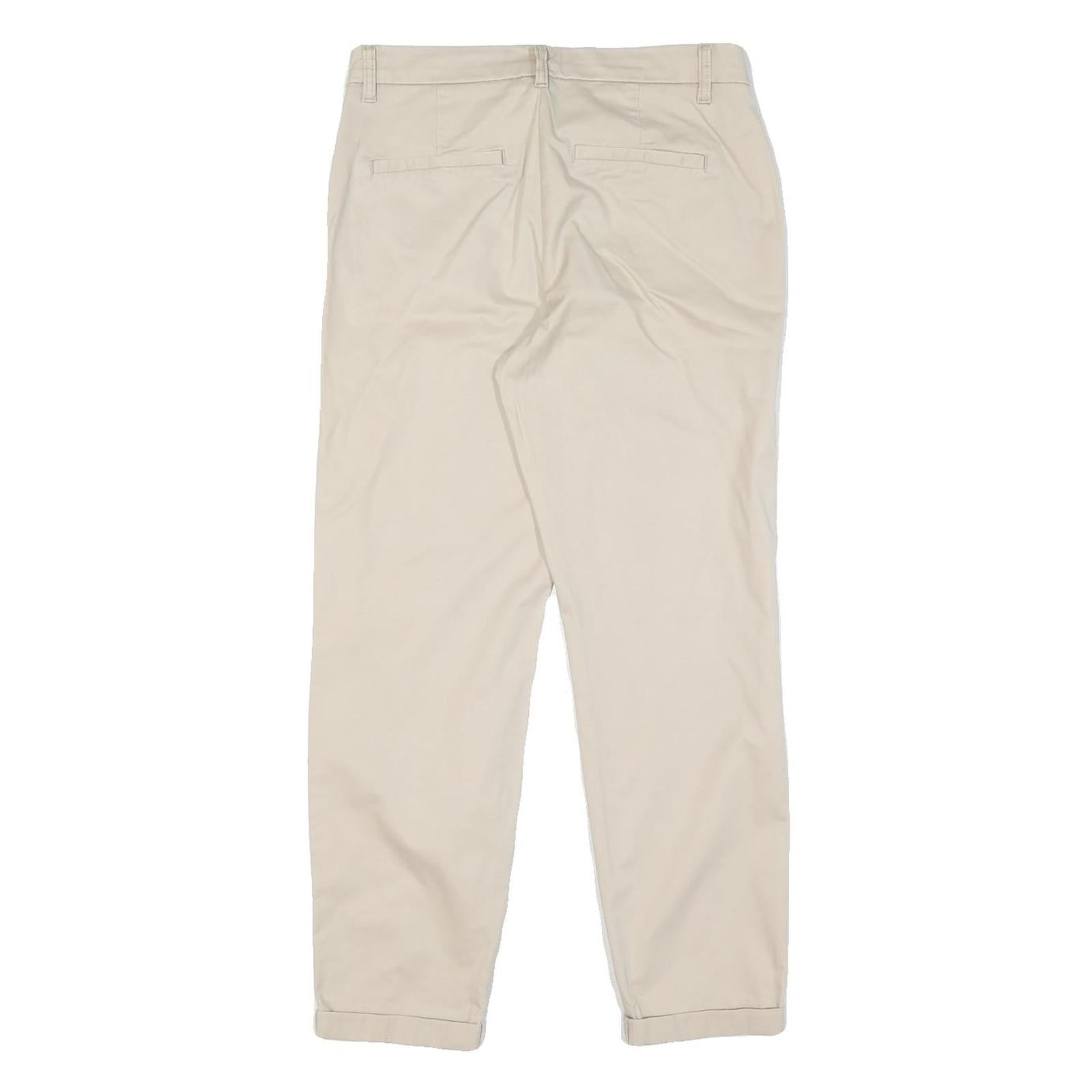Beige Womens Cotton Blend Regular Fit Straight Leg Trousers W32 L28 Classic