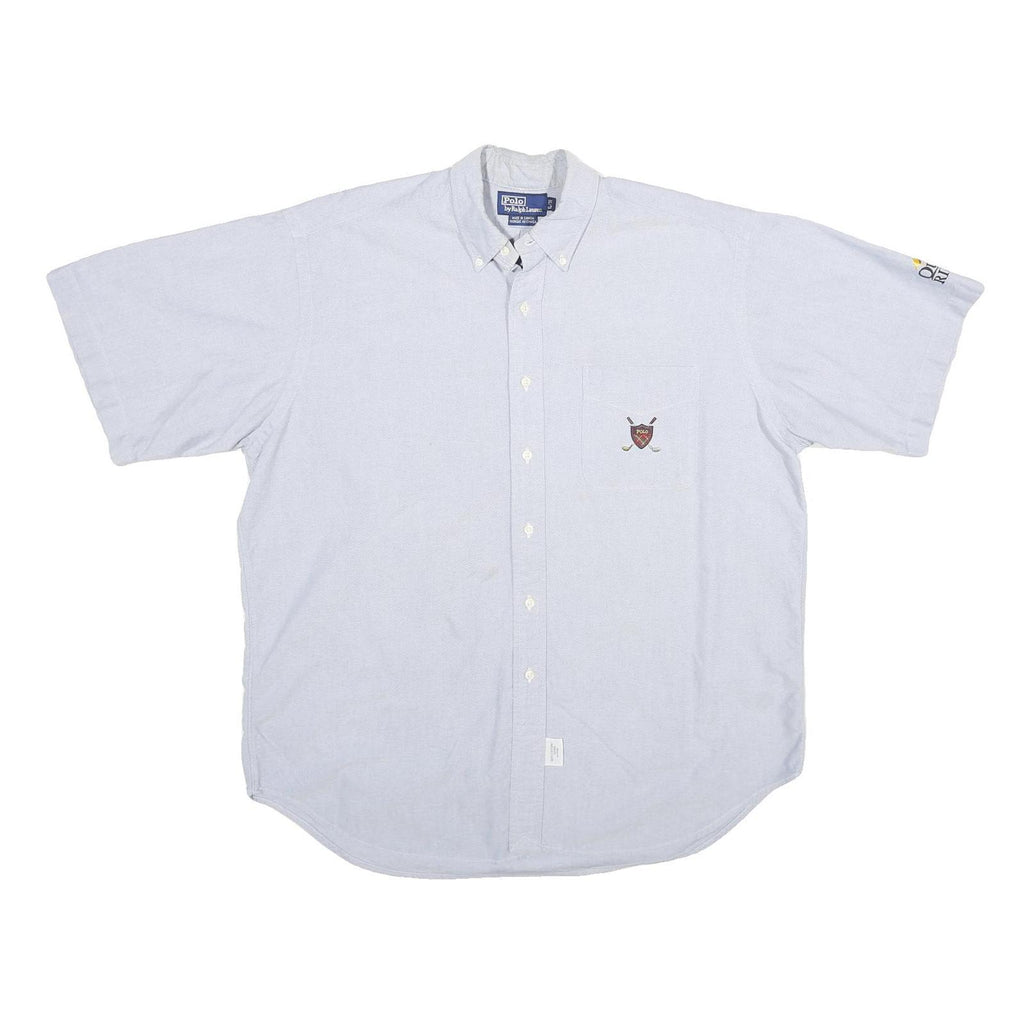 POLO RALPH LAUREN Mens Light Blue & White Short Sleeve Shirt XL Button-Down