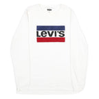 LEVI'S Mens White Cotton Blend Crew Neck Sweatshirt M Logo Printed Pullover
