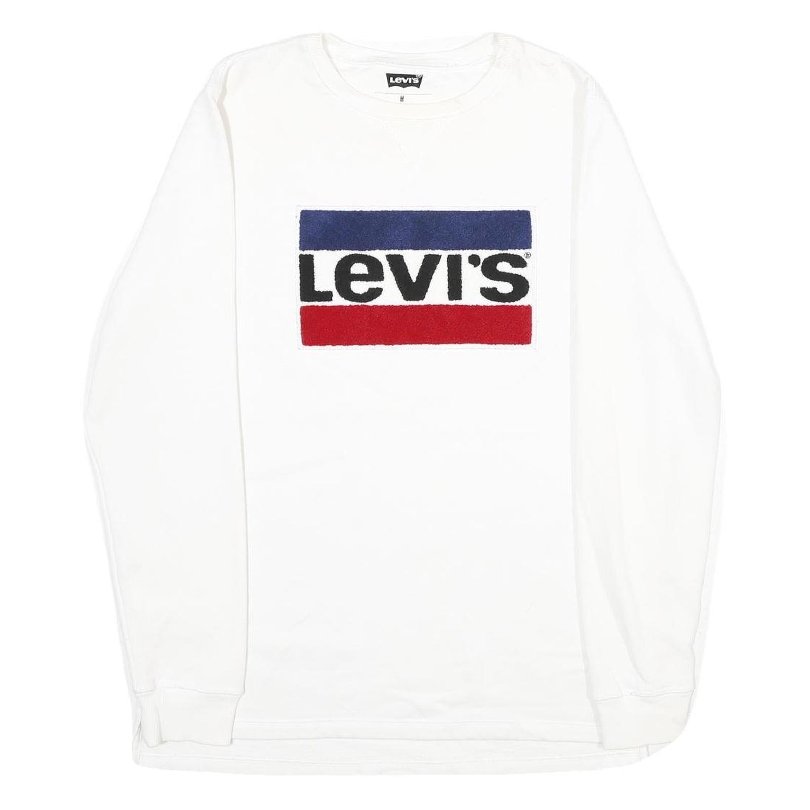 LEVI'S Mens White Cotton Blend Crew Neck Sweatshirt M Logo Printed Pullover