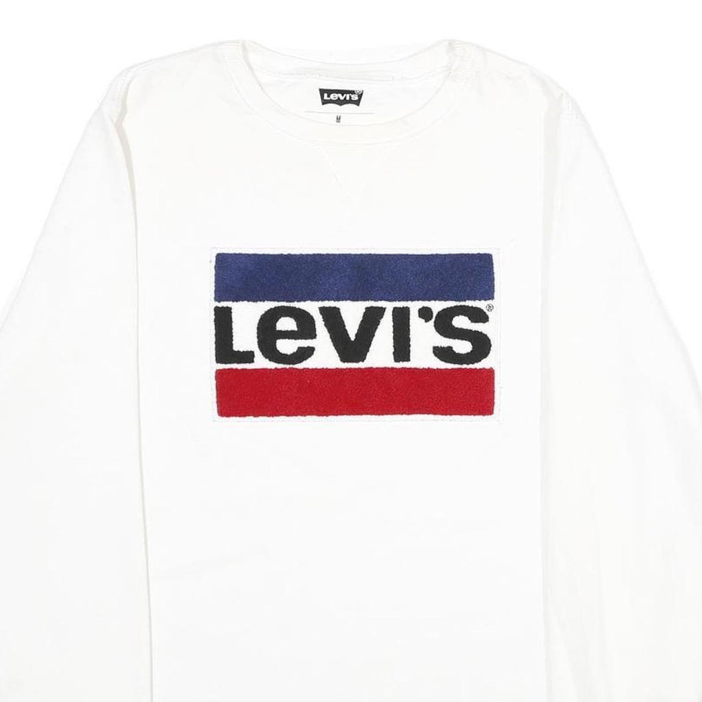 LEVI'S Mens White Cotton Blend Crew Neck Sweatshirt M Logo Printed Pullover