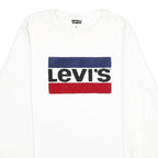 LEVI'S Mens White Cotton Blend Crew Neck Sweatshirt M Logo Printed Pullover