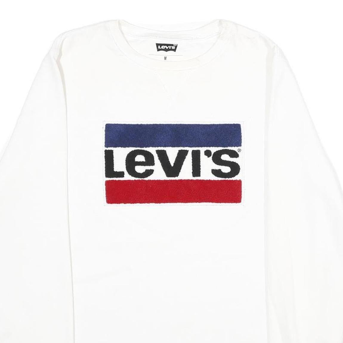 LEVI'S Mens White Cotton Blend Crew Neck Sweatshirt M Logo Printed Pullover