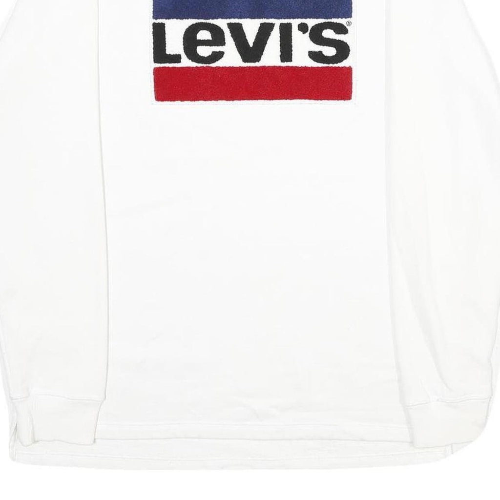 LEVI'S Mens White Cotton Blend Crew Neck Sweatshirt M Logo Printed Pullover