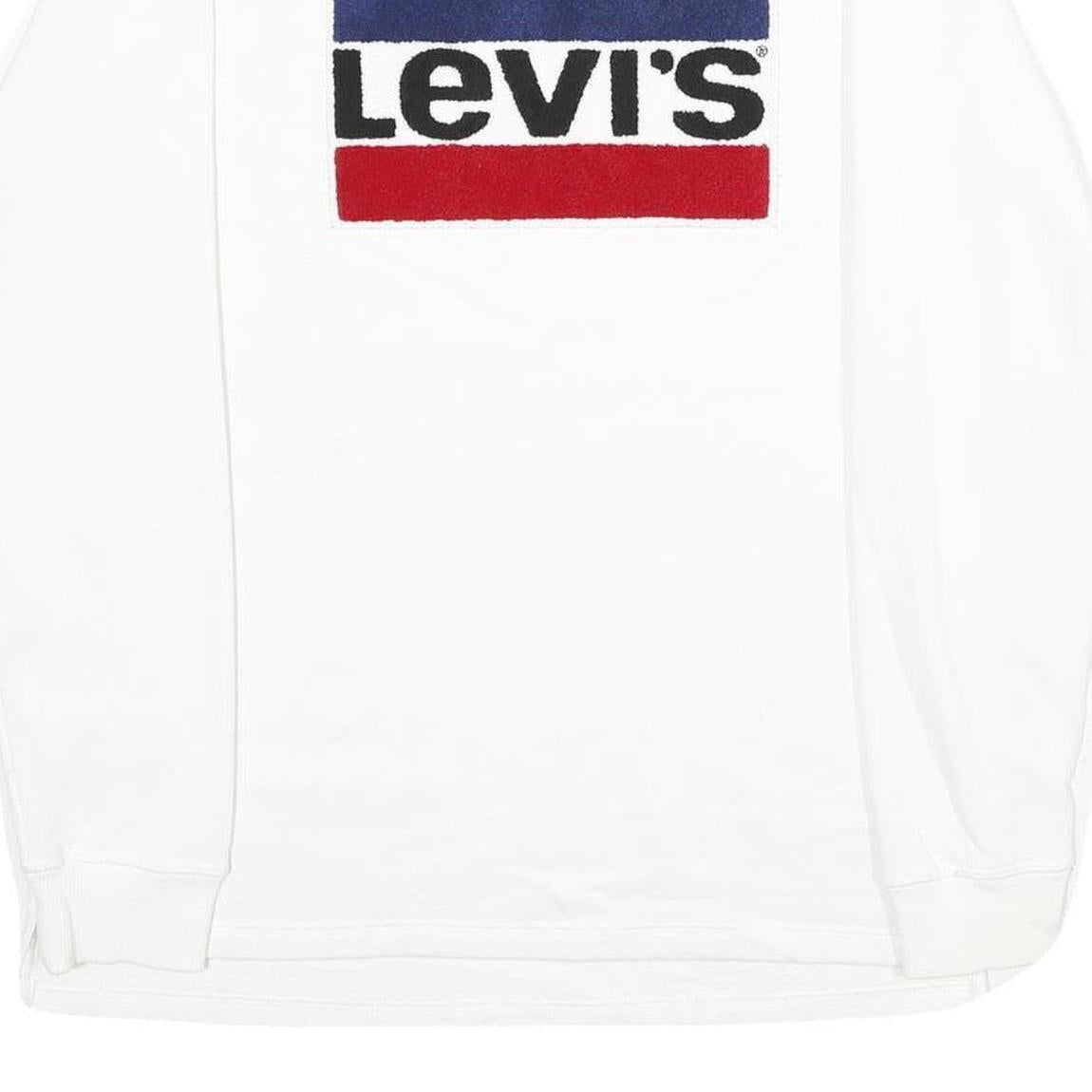 LEVI'S Mens White Cotton Blend Crew Neck Sweatshirt M Logo Printed Pullover