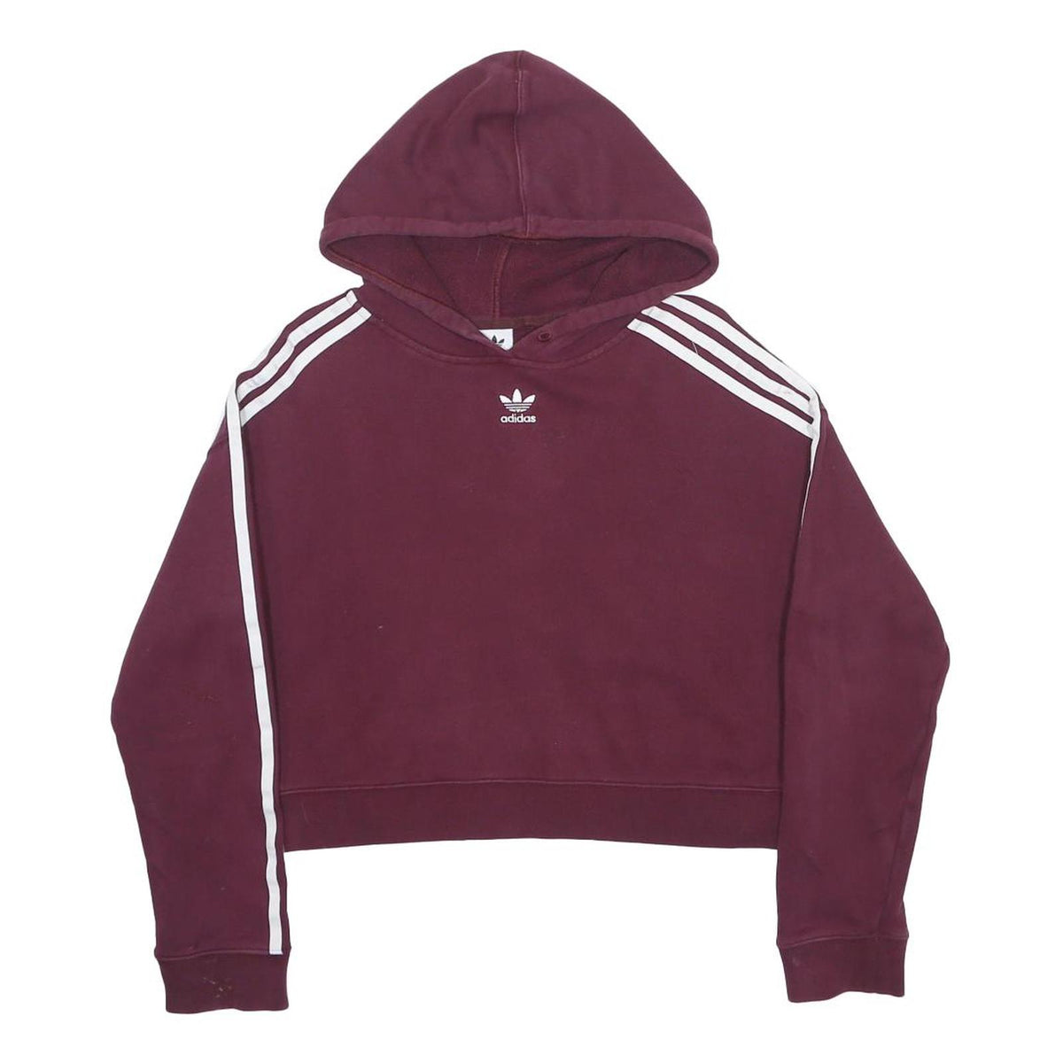 ADIDAS Womens Maroon Hoodie S Cropped Cotton Blend Pullover Casual