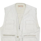HAOBAO Mens White Cotton Blend Utility Jacket XL Vest Style Zip Pockets
