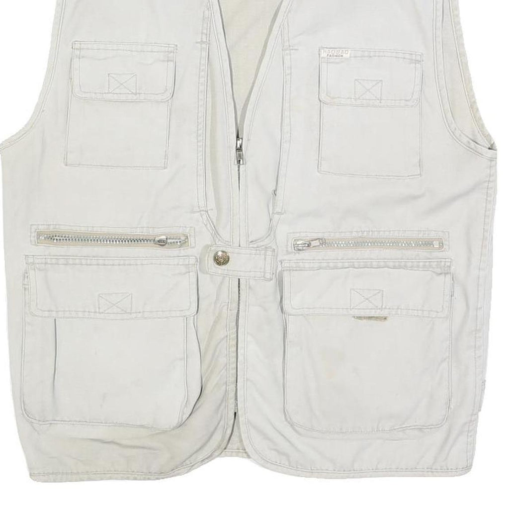HAOBAO Mens White Cotton Blend Utility Jacket XL Vest Style Zip Pockets