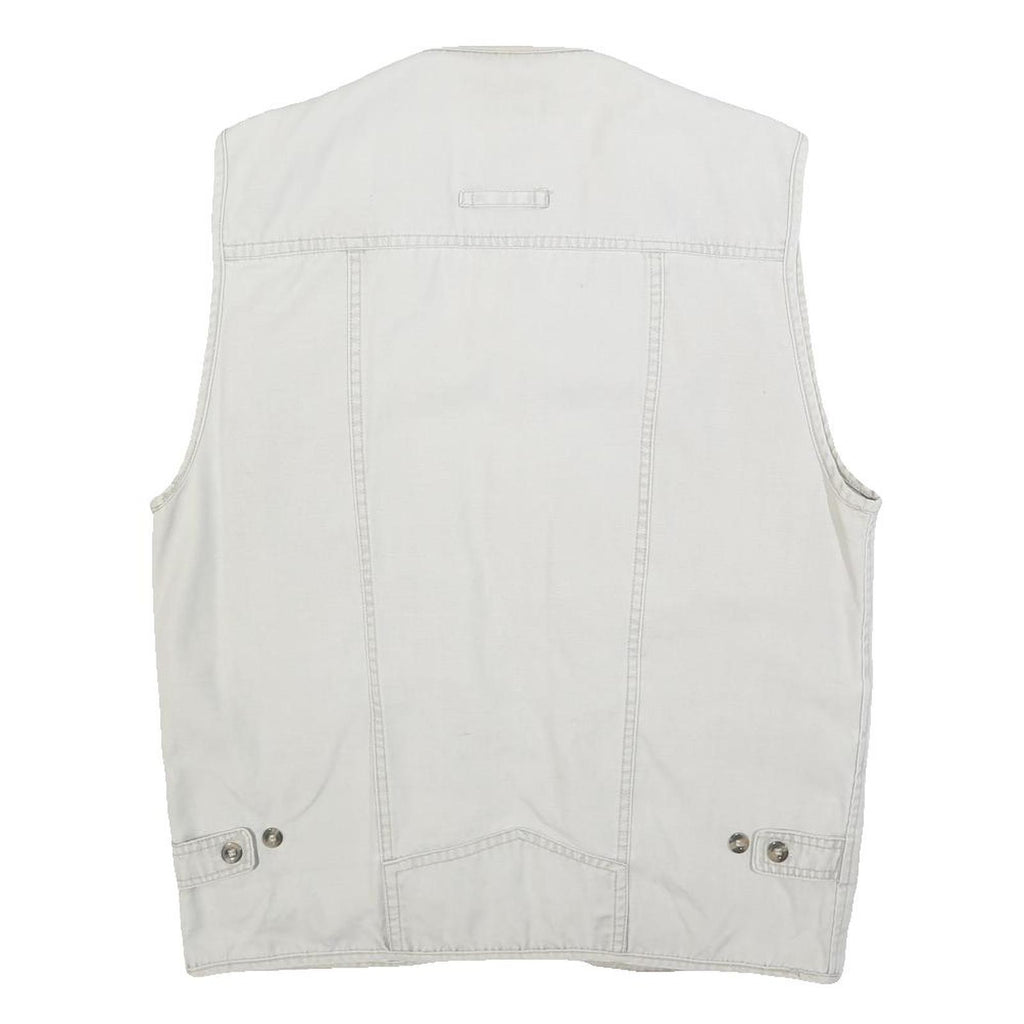 HAOBAO Mens White Cotton Blend Utility Jacket XL Vest Style Zip Pockets