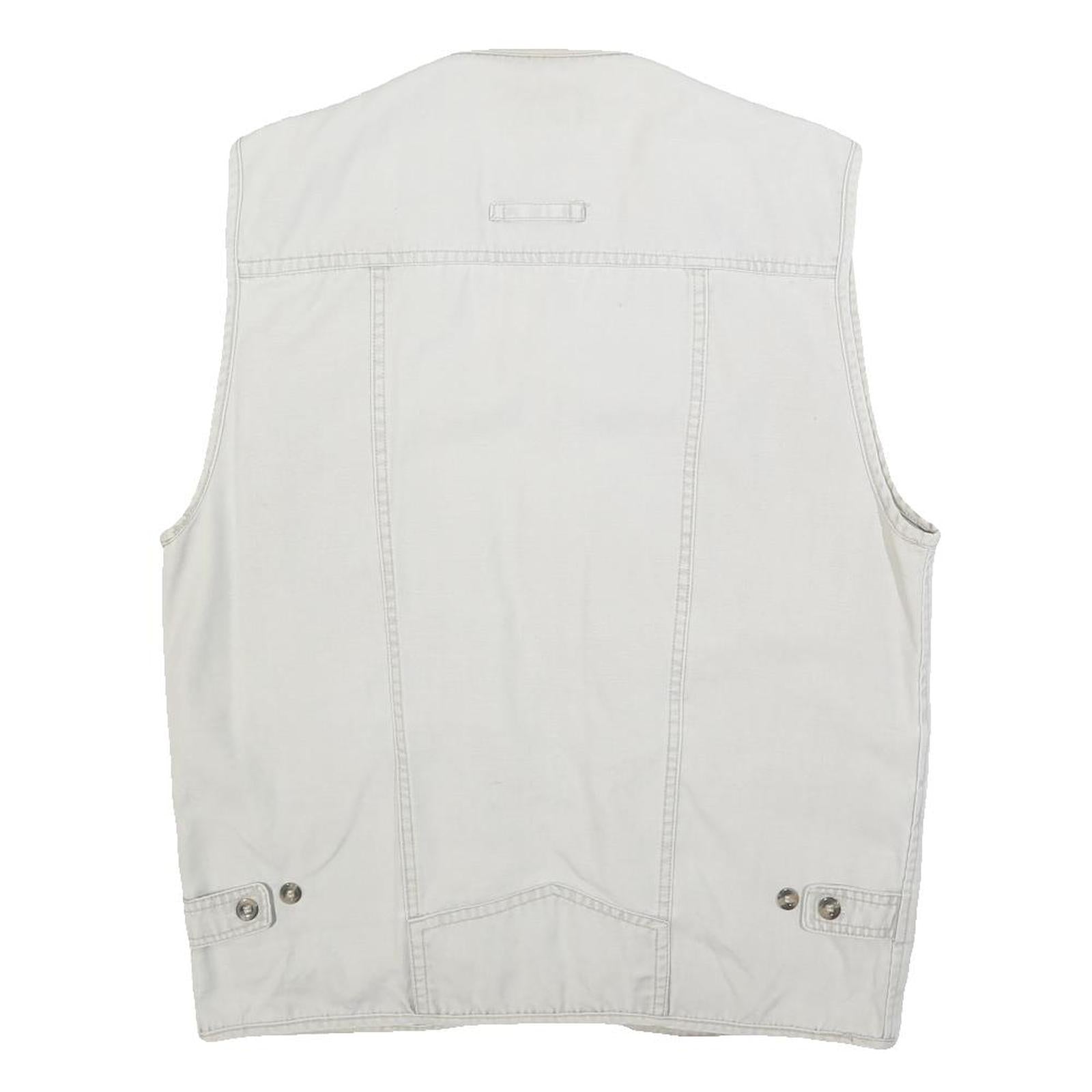 HAOBAO Mens White Cotton Blend Utility Jacket XL Vest Style Zip Pockets