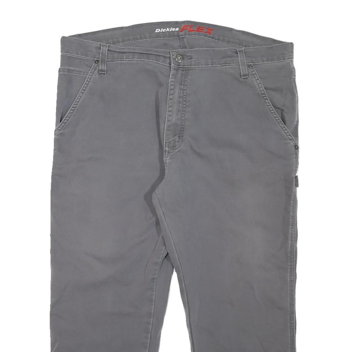 DICKIES Mens Regular Grey Cotton Blend Workwear Trousers W38 L25 Utility Zip