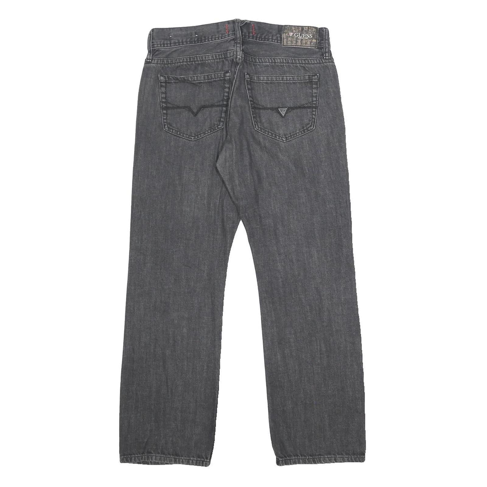 GUESS Mens Jeans Grey Relaxed Straight Denim Medium W30 L27 Casual Stylish Zip