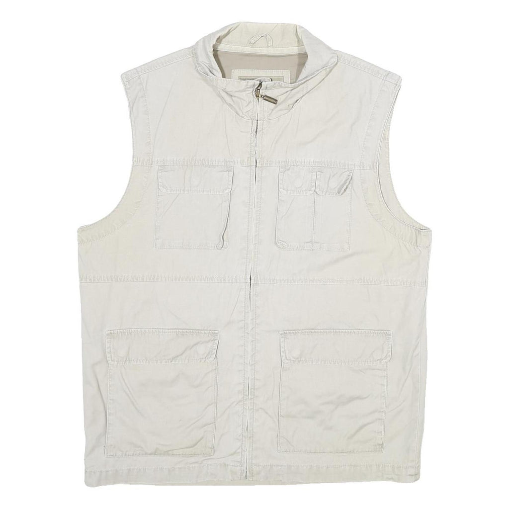 C&A Mens White Cotton Gilet L Plain Utility Pockets Zip Up Casual Workwear
