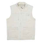 C&A Mens White Cotton Gilet L Plain Utility Pockets Zip Up Casual Workwear
