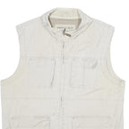 C&A Mens White Cotton Gilet L Plain Utility Pockets Zip Up Casual Workwear