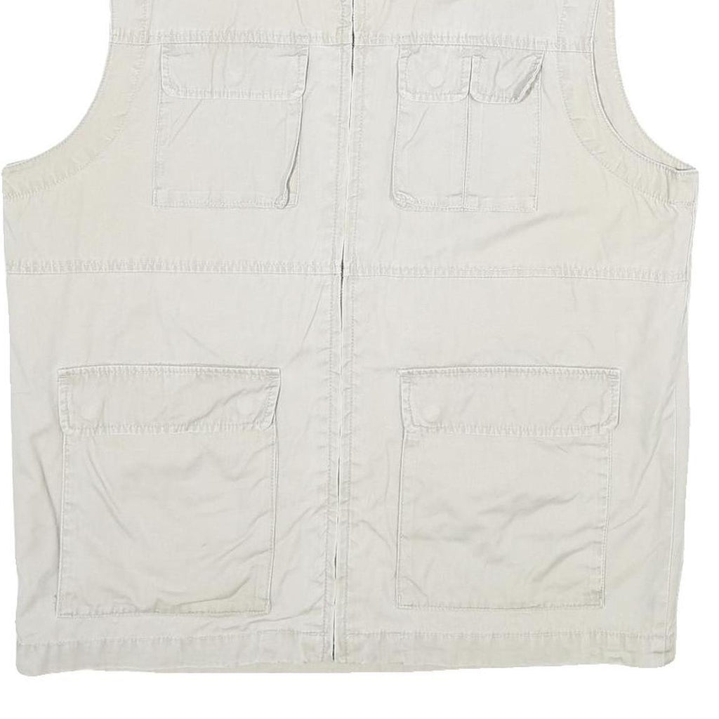 C&A Mens White Cotton Gilet L Plain Utility Pockets Zip Up Casual Workwear
