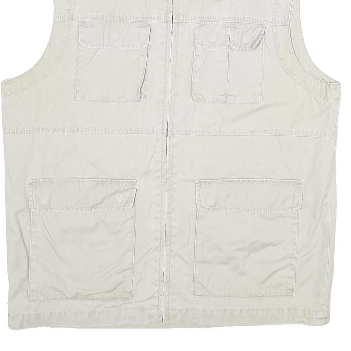 C&A Mens White Cotton Gilet L Plain Utility Pockets Zip Up Casual Workwear