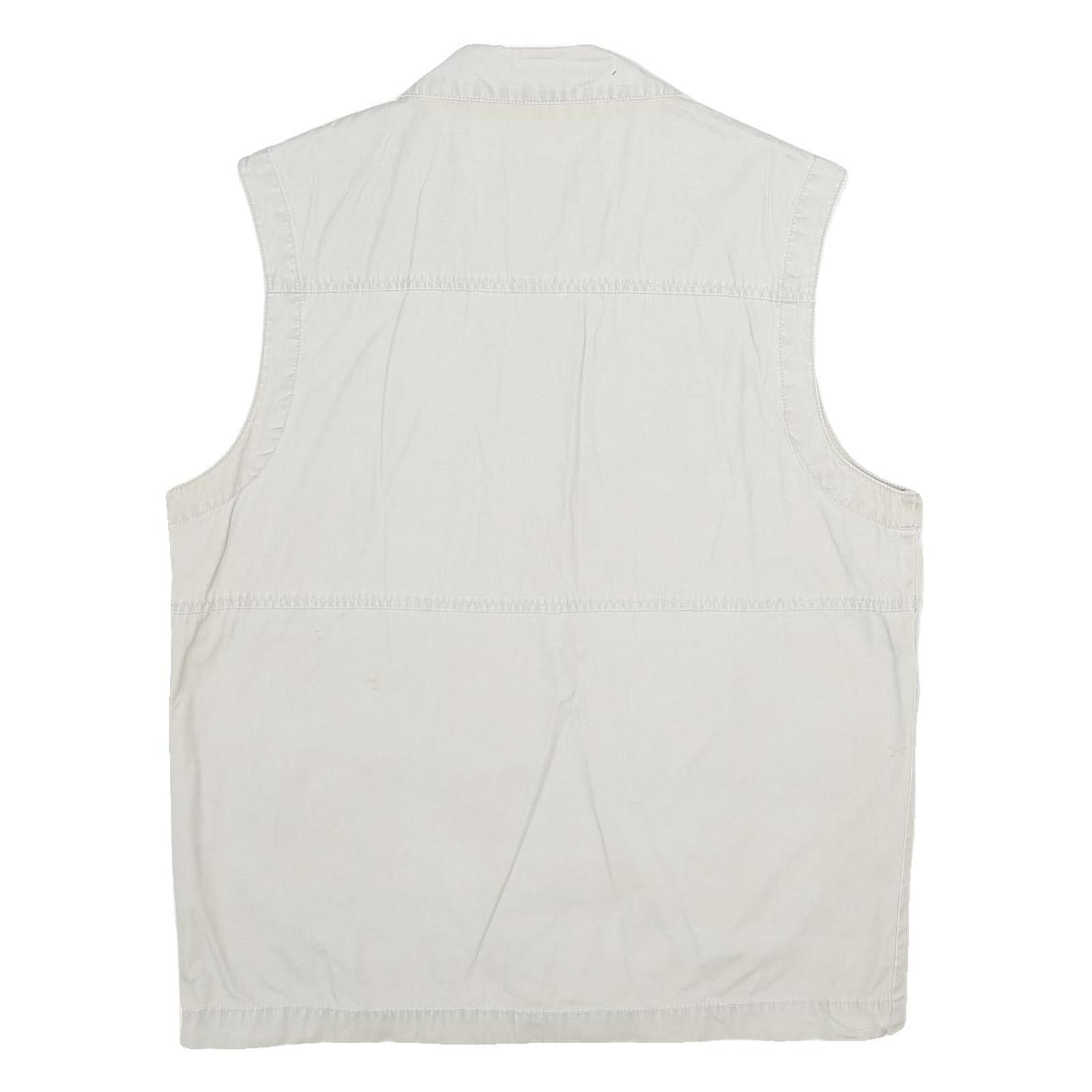 C&A Mens White Cotton Gilet L Plain Utility Pockets Zip Up Casual Workwear