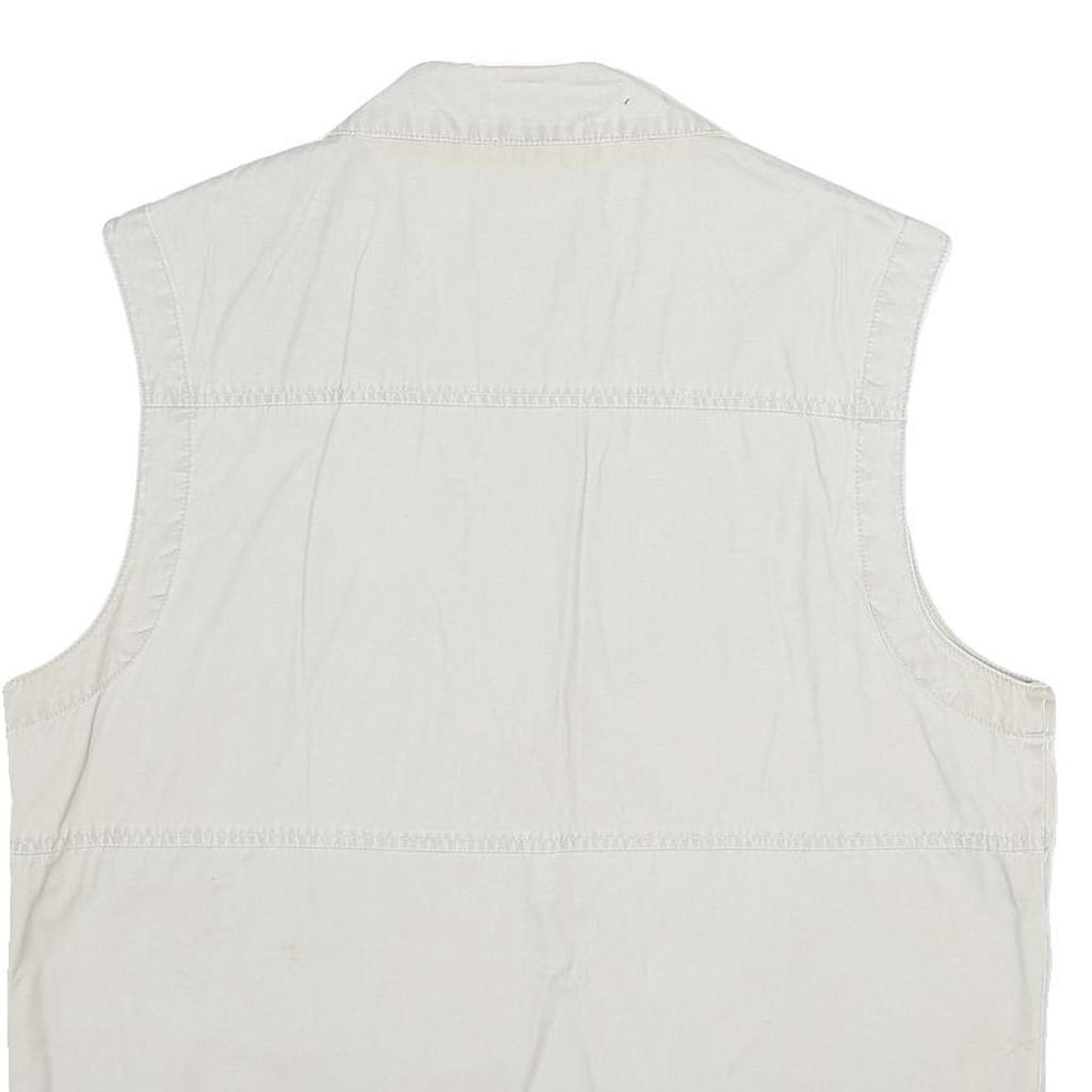 C&A Mens White Cotton Gilet L Plain Utility Pockets Zip Up Casual Workwear