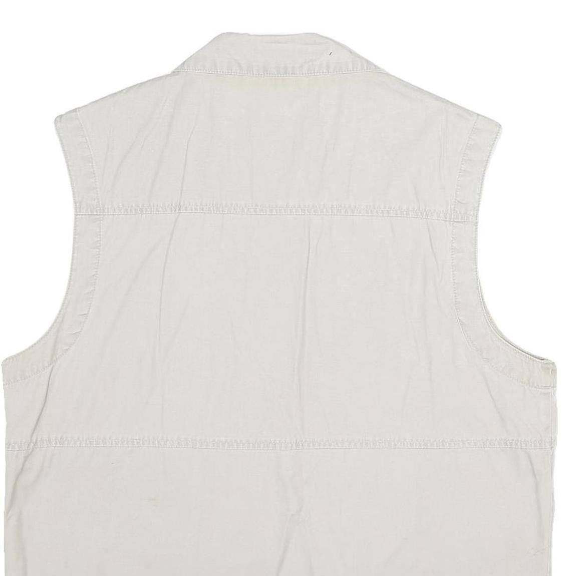 C&A Mens White Cotton Gilet L Plain Utility Pockets Zip Up Casual Workwear