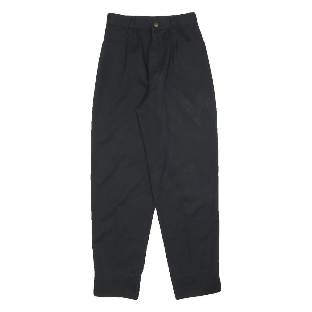 Womens Cotton Blend Black Regular Fit Straight Leg Trousers W24 L28 Classic Zip