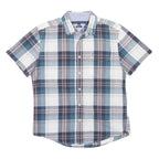TOMMY HILFIGER Mens Blue & White Check Shirt L Cotton Blend Casual Short Sleeve