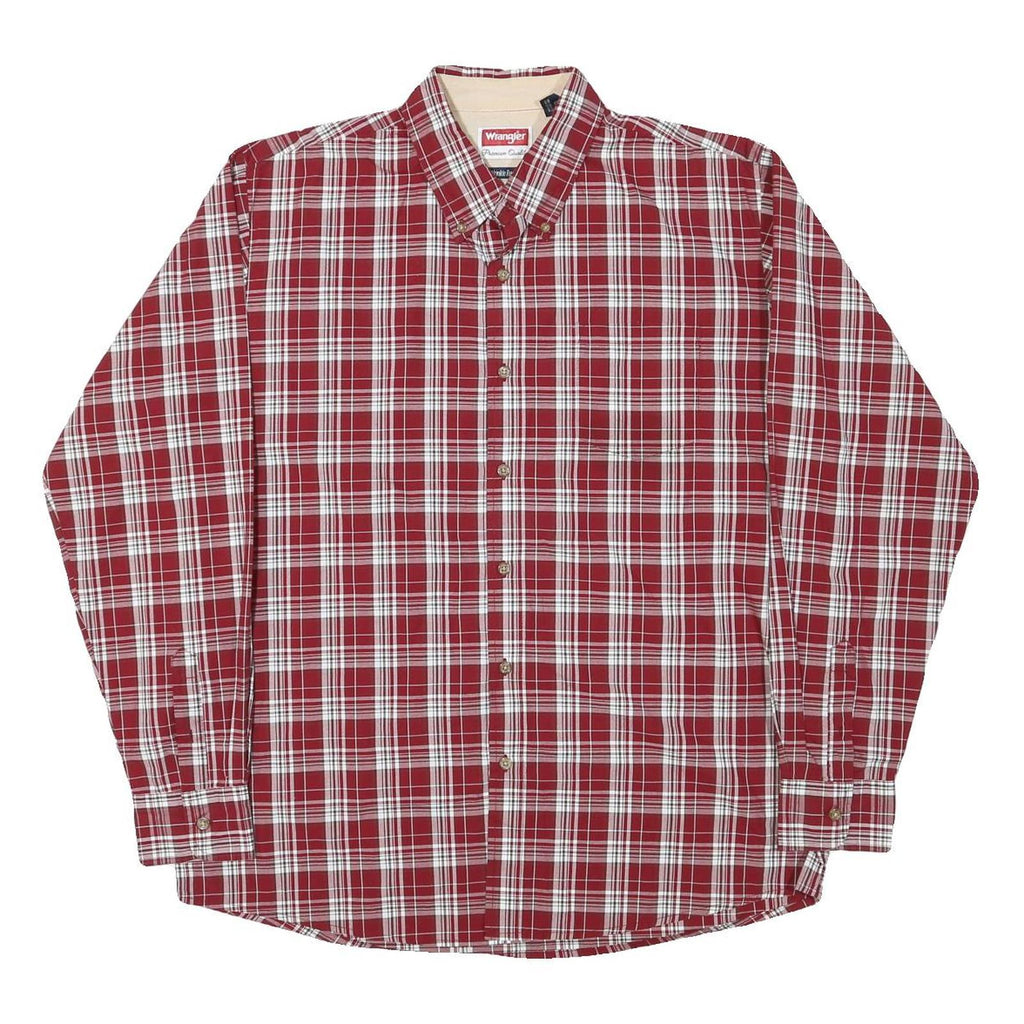 WRANGLER Mens Red & White Checked Shirt L Cotton Blend Classic Button Down