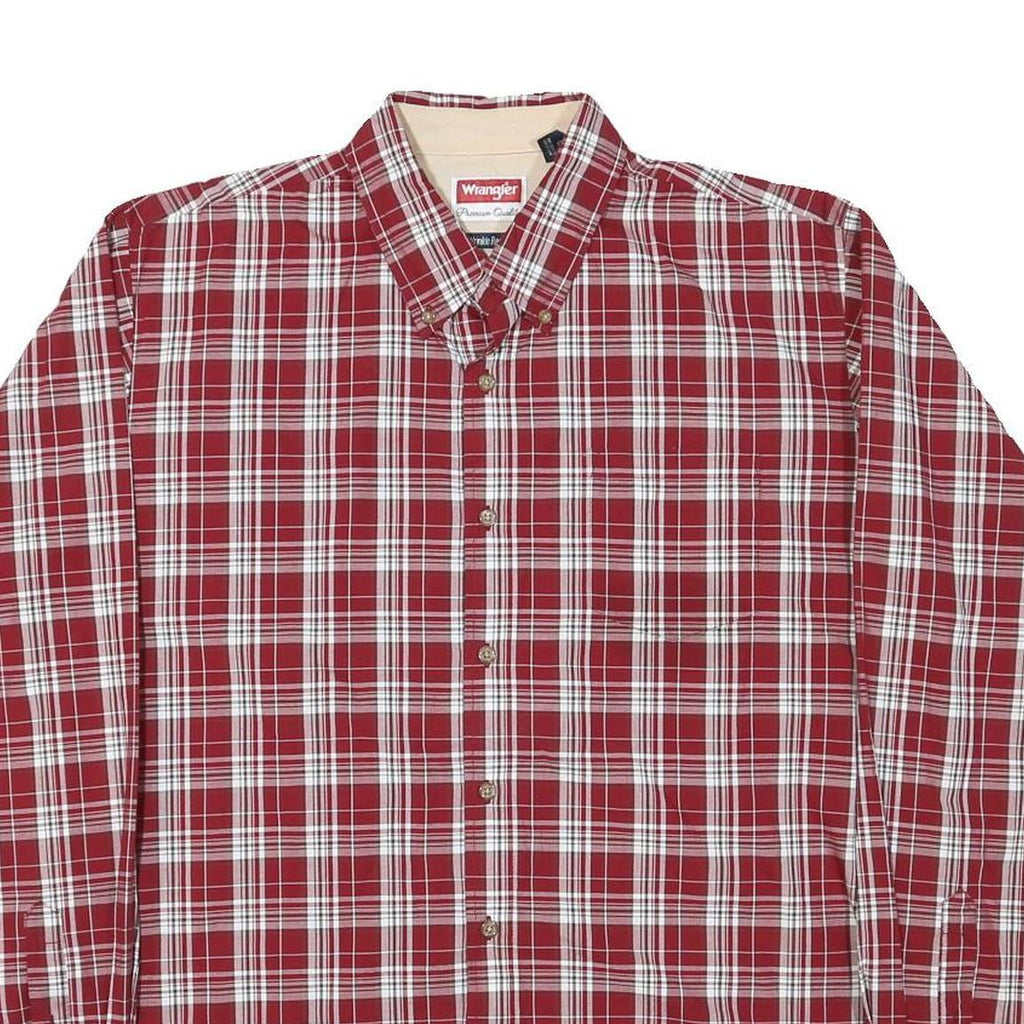 WRANGLER Mens Red & White Checked Shirt L Cotton Blend Classic Button Down