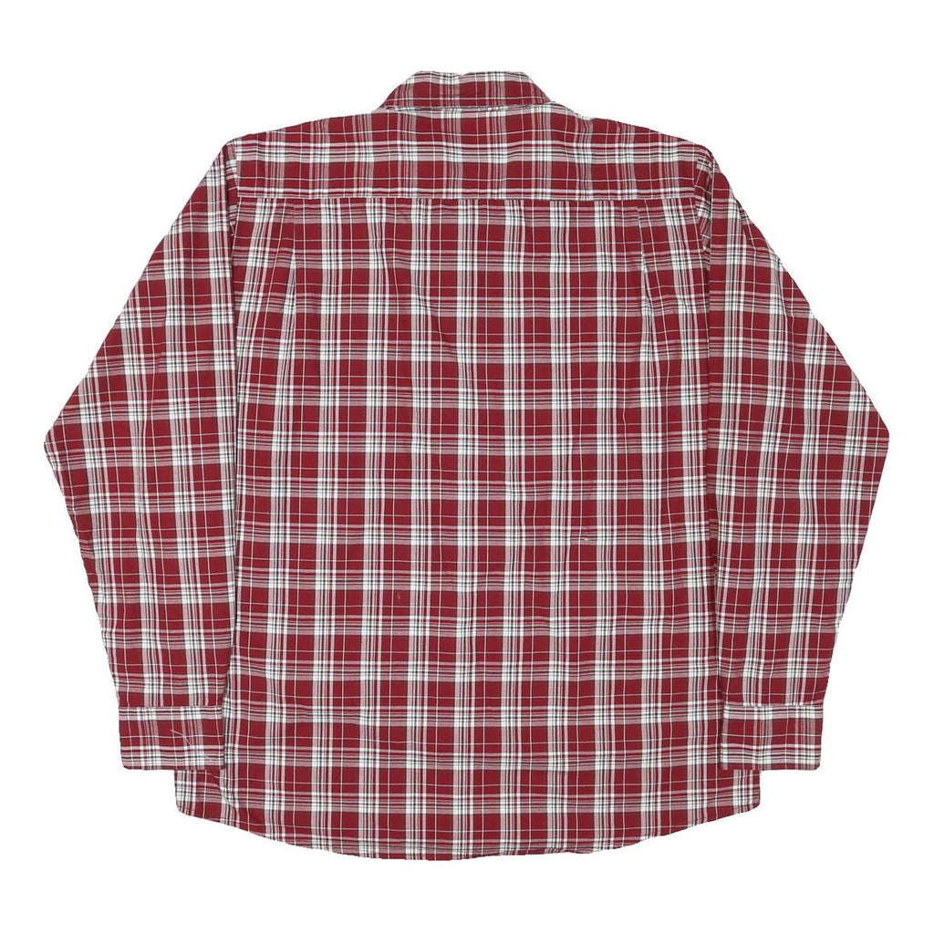 WRANGLER Mens Red & White Checked Shirt L Cotton Blend Classic Button Down