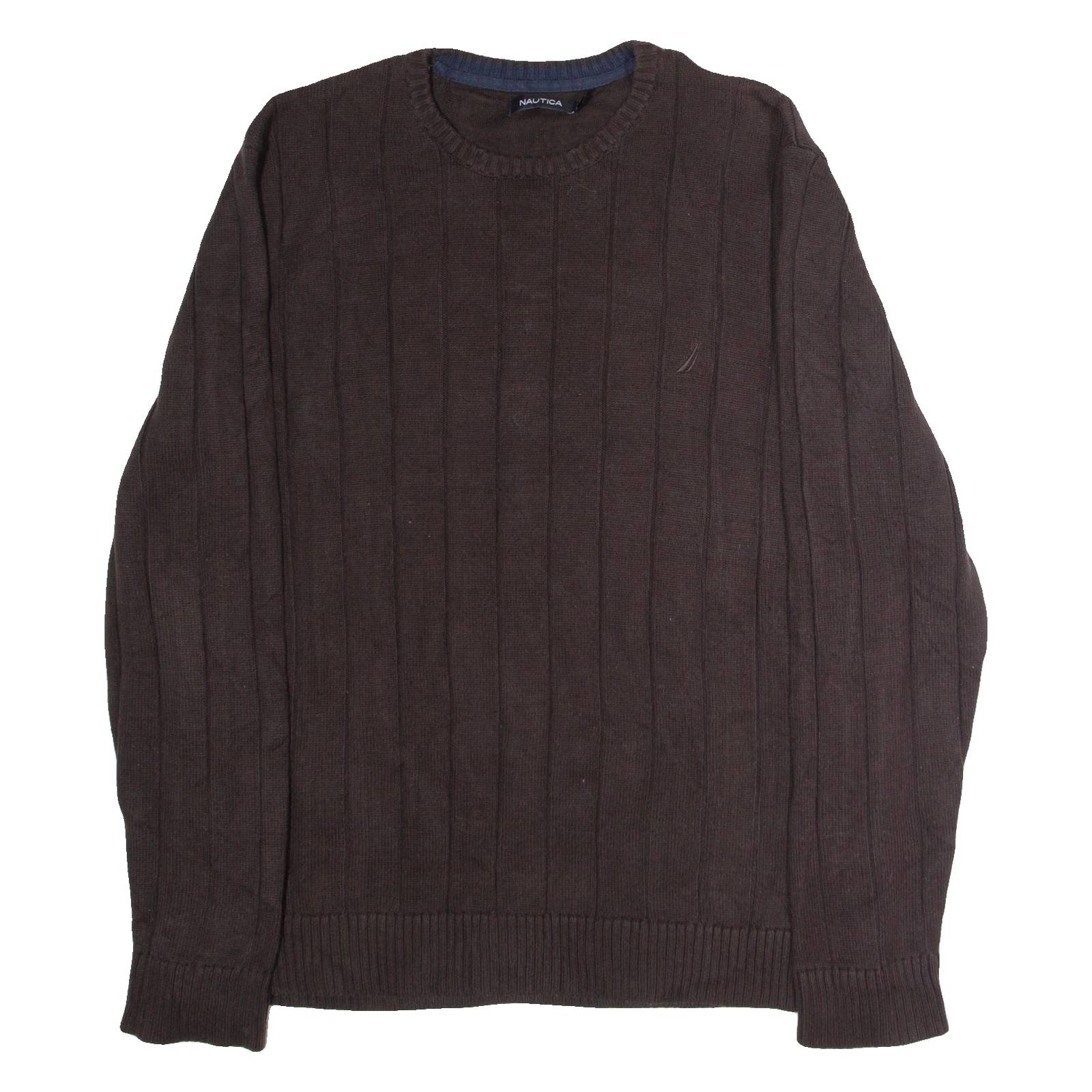NAUTICA Mens Jumper Brown Crew Neck Tight Knit XL