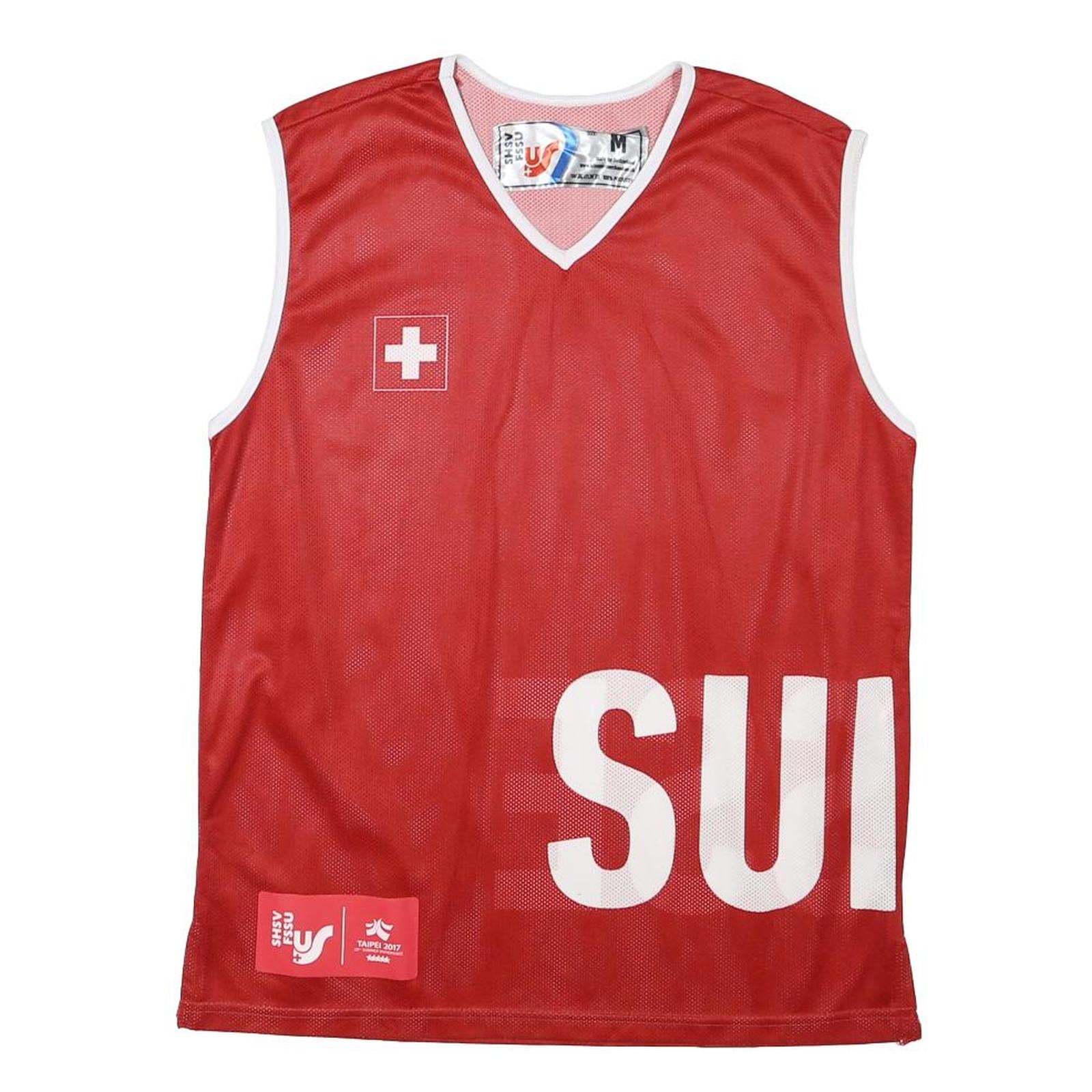 SHSV FSSU Mens Red White Sleeveless V-Neck Graphic Polyester Blend T-Shirt M