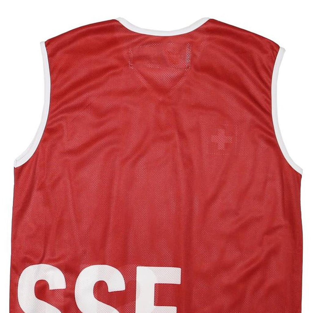 SHSV FSSU Mens Red White Sleeveless V-Neck Graphic Polyester Blend T-Shirt M