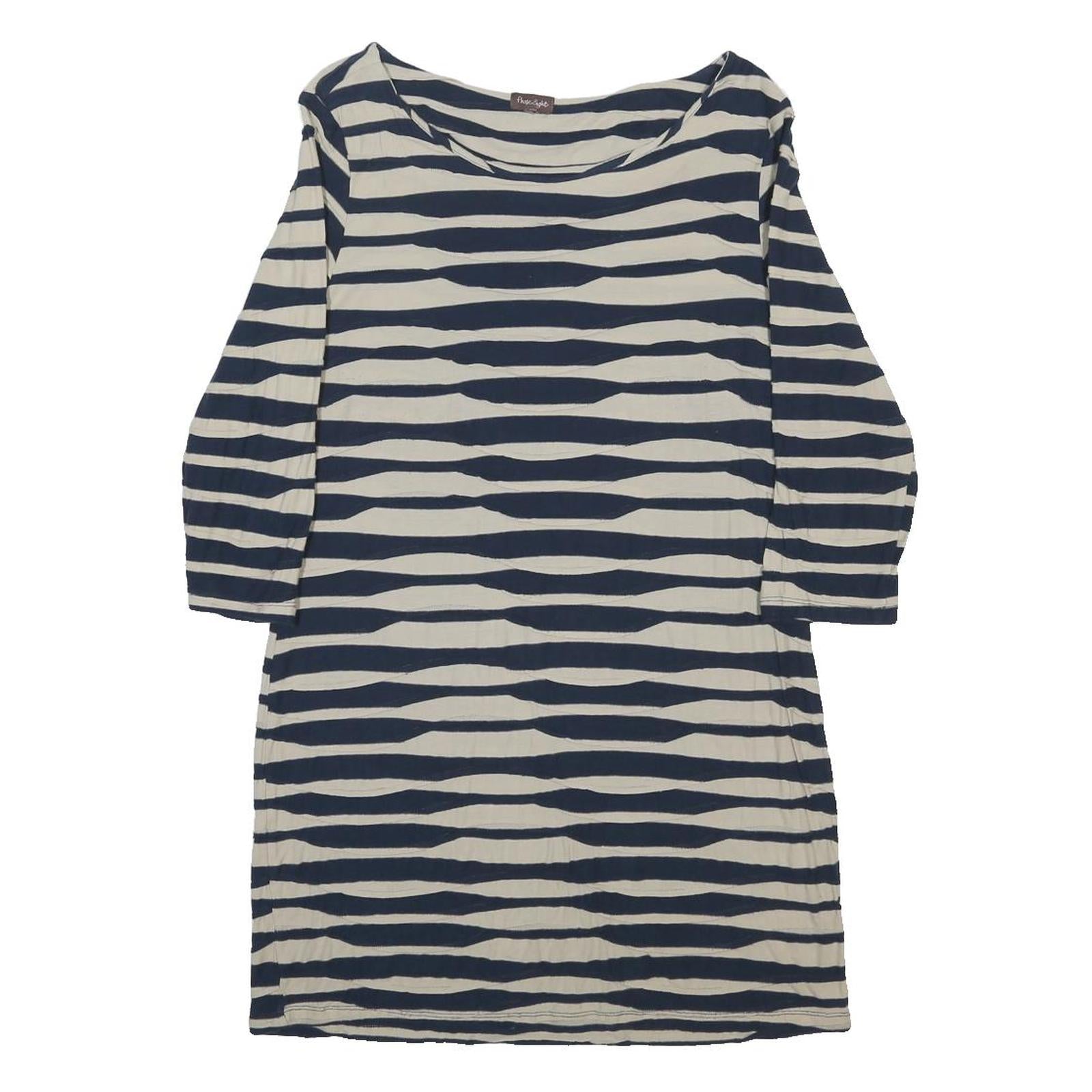 PHASE EIGHT Womens Blue & Cream Shift Cotton Striped Knee Length Dress L Casual
