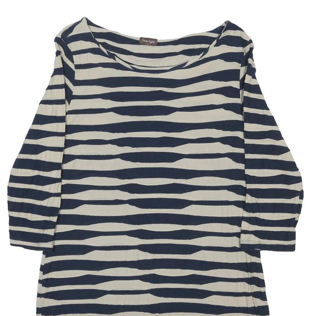 PHASE EIGHT Womens Blue & Cream Shift Cotton Striped Knee Length Dress L Casual