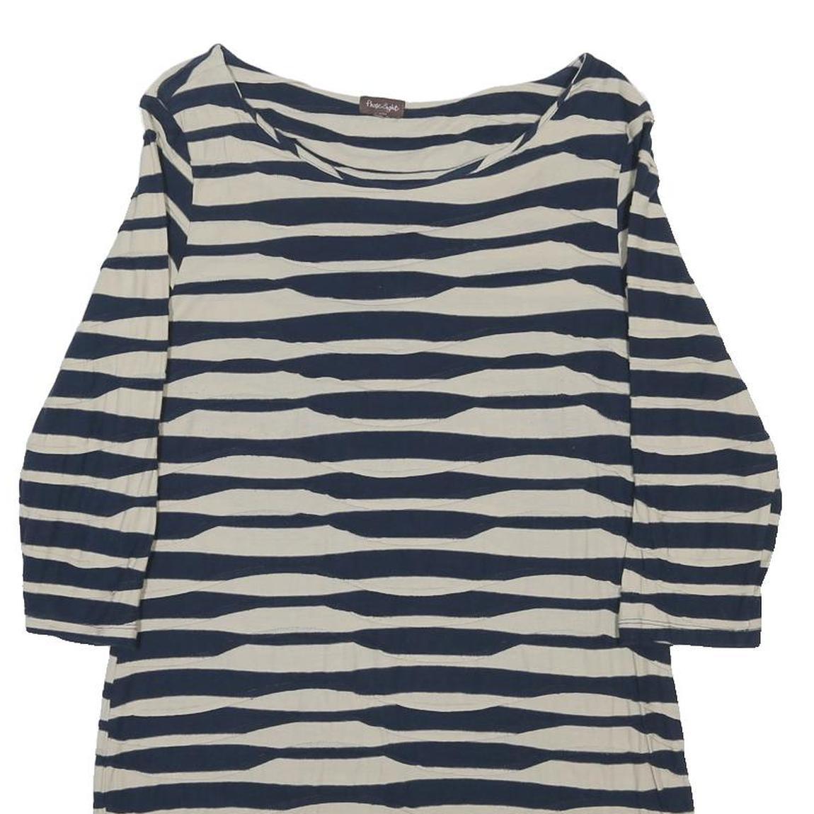 PHASE EIGHT Womens Blue & Cream Shift Cotton Striped Knee Length Dress L Casual